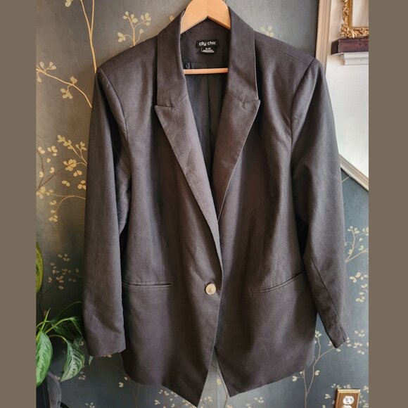 Sicilian Linen-Blend Blazer by City Chic, olive green, size 22 - Picture 1 of 7